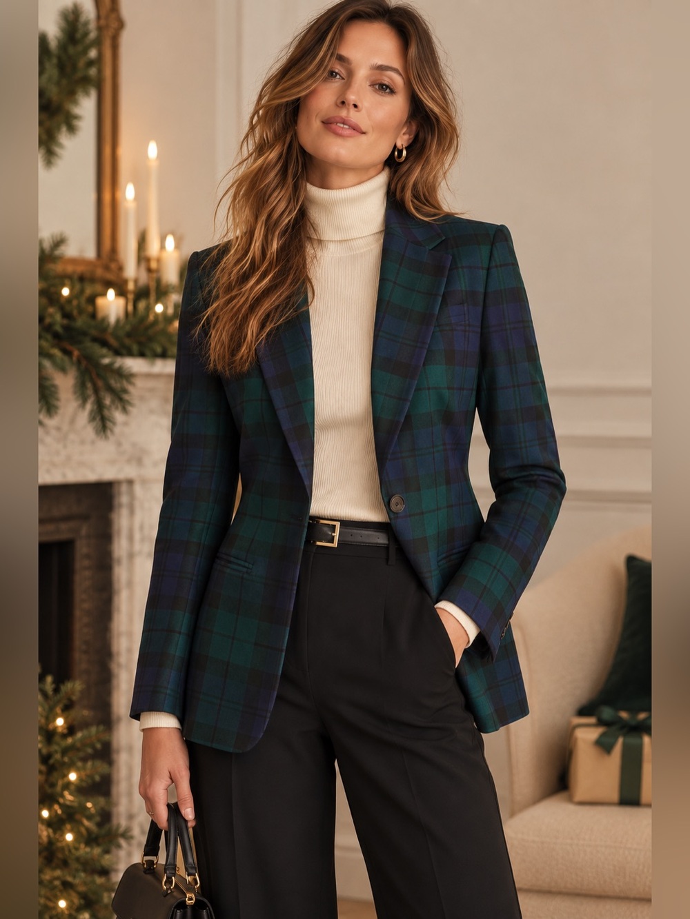 J.Crew Black Watch Tartan Plaid Blazer Green Navy Preppy Holiday Academia Size 8